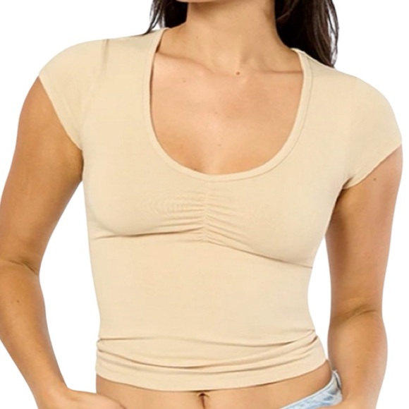 WeWoreWhat Tops - WeWoreWhat Beige Cotton Jersey Tee